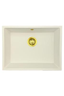 GraniteMy Universal graniittinen valkoinen pesuallas 55x40 cm valkoinen pinta-asennus, alta-asennus ja tasoasennus kultaisella tulppa 1208967155