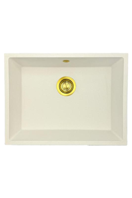 GraniteMy Universal granite white sink 55x40 cm white top-mount, under-mount, and flush-mount with golden plug 1208967155