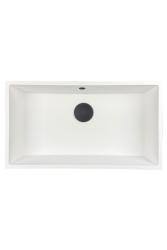 GraniteMy Universele granieten grote witte gootsteen 74x40 cm wit opbouw, onderbouw en vlakbouw met zwarte plug 1208967161