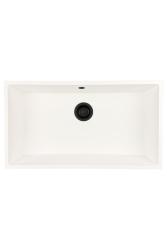 GraniteMy Universele granieten grote witte gootsteen 74x40 cm wit opbouw, onderbouw en vlakbouw met zwarte plug 1208967161