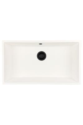 GraniteMy Universele granieten grote witte gootsteen 74x40 cm wit opbouw, onderbouw en vlakbouw met zwarte plug 1208967161