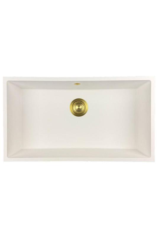 GraniteMy Universal granite large white sink 74x40 cm white top-mounted, undermount and flush-mount with golden plug 1208967163