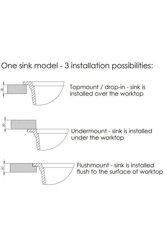 GraniteMy Universal granite large white sink 74x40 cm white top-mounted, undermount and flush-mount with golden plug 1208967163