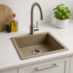 GraniteMy Universal graniitti taupe pesuallas 40x40 cm päälle asennettava, alta asennettava ja tasoon upotettava ruostumaton teräs tulppa 1208967211