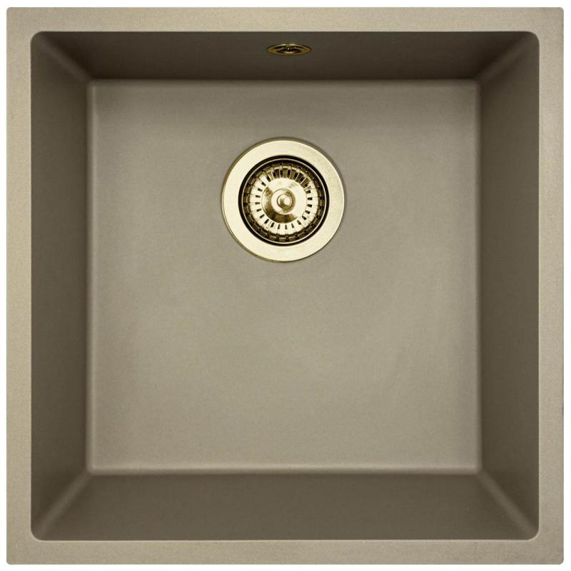 GraniteMy Universal granite taupe sink 40x40 cm top-mounted undermount and flush-mount with golden plug 1208967215
