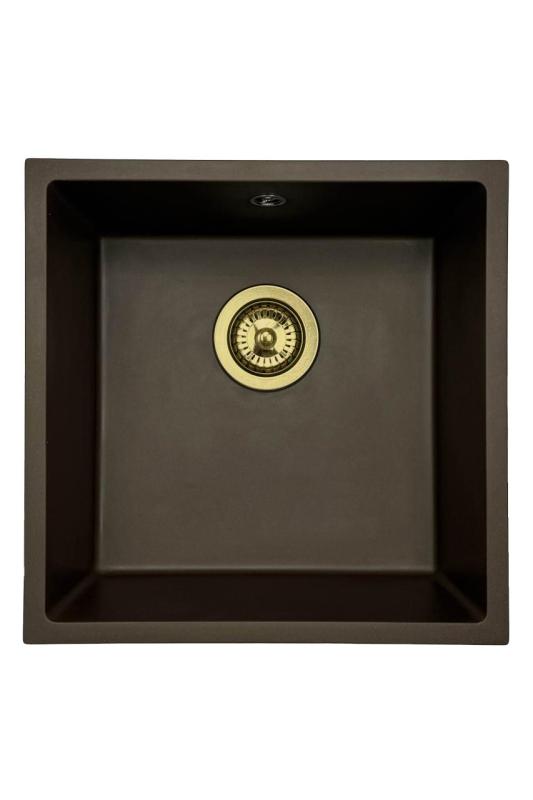 GraniteMy Universal granite café sink 40x40 cm top-mounted, undermount and flush-mount with golden plug 1208967218