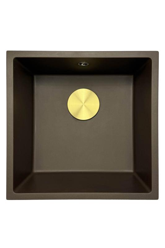 GraniteMy Universal granite café sink 40x40 cm top-mounted, undermount and flush-mount with golden plug 1208967218