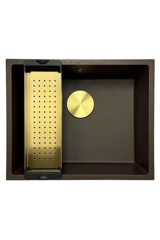 GraniteMy Universal granite café sink 50x40 cm top-mounted, undermount and flush-mount with golden plug 1208967230