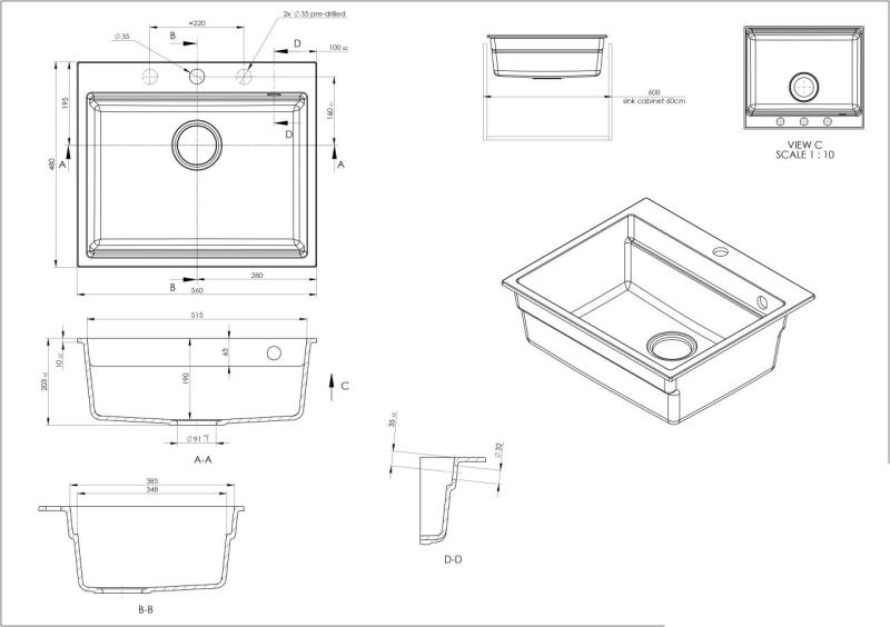 GraniteMy Steam graniittinen pesuallas 56x48 cm musta päälliosalla ruostumattomasta teräksestä tulppa, sisältää lisävarusteet 1208967231
