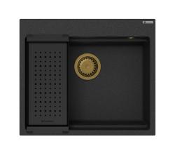 GraniteMy Steam graniittinen pesuallas 56x48 cm musta päällirakenne kultaisella tulppalla sisältää tarvikkeet 1208967235
