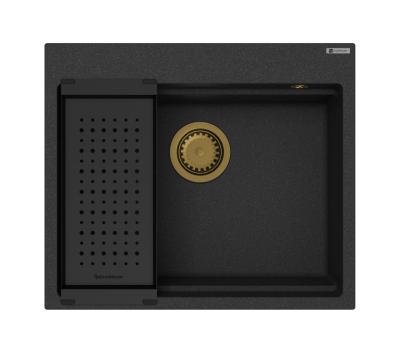 GraniteMy Steam graniittinen pesuallas 56x48 cm musta päällirakenne kultaisella tulppalla sisältää tarvikkeet 1208967235