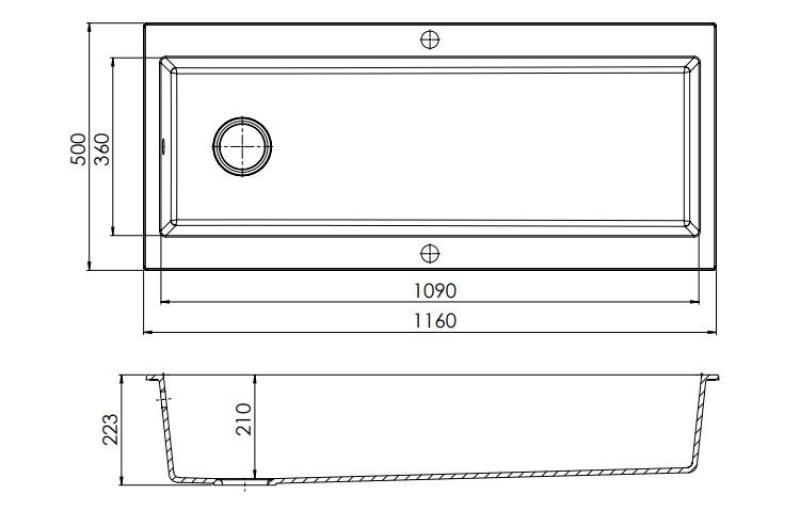 GraniteMy Trog graniittinen erittäin suuri musta pesuallas 116x50 cm musta päällirakenne hanareiällä ja mustalla tulppalla 1208967237
