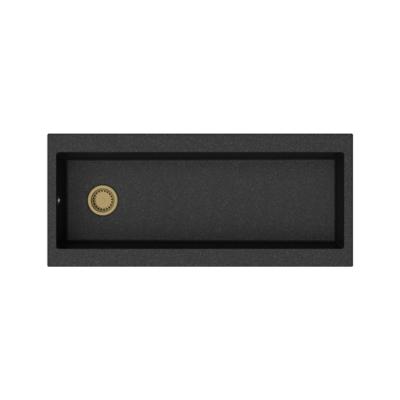 GraniteMy Trog graniittinen erittäin suuri musta pesuallas 116x50 cm musta päälleasennettava hanatasolla ja kultaisella tulppalla 1208967239