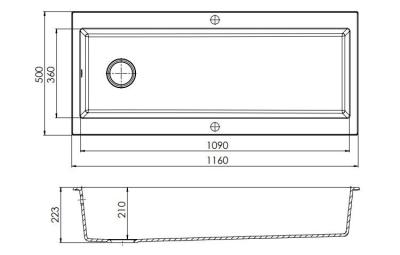 GraniteMy Trog graniittinen erittäin suuri musta pesuallas 116x50 cm musta päälleasennettava hanatasolla ja kultaisella tulppalla 1208967239