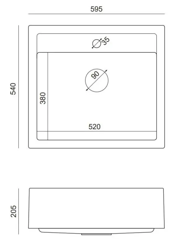 Quadri Maalaistalo maaseudun väli- tai päällystys graniittinen pesuallas antrasiitti kuparisella tulppalla 595x540mm 1208967266