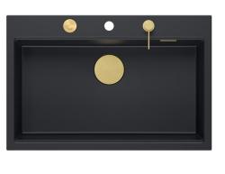 Quadri Hard Rock matta musta graniitti iso päälle asennettava pesuallas 76x50cm, sisältää kultaisen tulpan ja lisävarusteet 1208967277