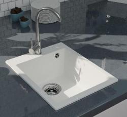 GraniteMy Bremen graniitti valkoinen pesuallas 40x50 cm valkoinen päältä asennettava, alta asennettava ja tasoon upotettava hanareiällä, ruostumattomasta teräksestä valmistettu tulppa 1208967