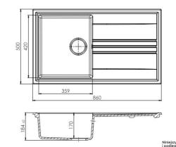 GraniteMy Vesi extra matala graniitti päällirakenteinen musta pesuallas 86x50cm valutustasolla käännettävä kultaisella tulppalla 1208967289