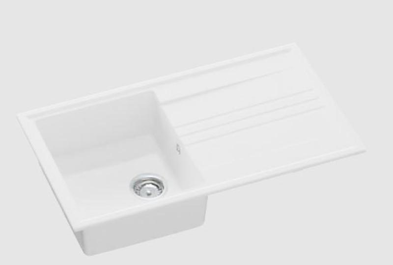 GraniteMy Vesi graniittinen päälle asennettava valkoinen pesuallas 86x50cm, jossa on tippuva kääntyvä ruostumattomasta teräksestä valmistettu tulppa 1208967291