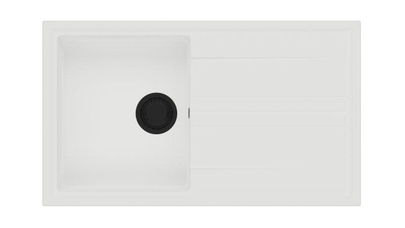 GraniteMy Vesi graniittisen rakenteen valkoinen tiskiallas 86x50cm tiputusalustalla, joka on käänteinen mustan tulpan kanssa 1208967292