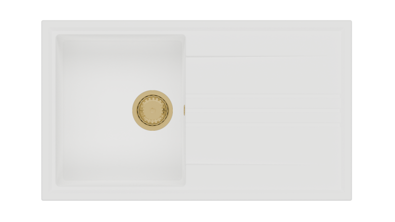 GraniteMy Vesi graniittisen päällirakennuksen valkoinen pesuallas 86x50cm käänteisellä valutuksella ja kultaisella tulppalla 1208967293