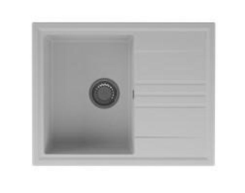 GraniteMy Vesi graniittinen päälleasennettava valkoinen pesuallas 64x50cm valutustasolla, käännettävä, ruostumattomasta teräksestä valmistetulla tulppalla 1208967298