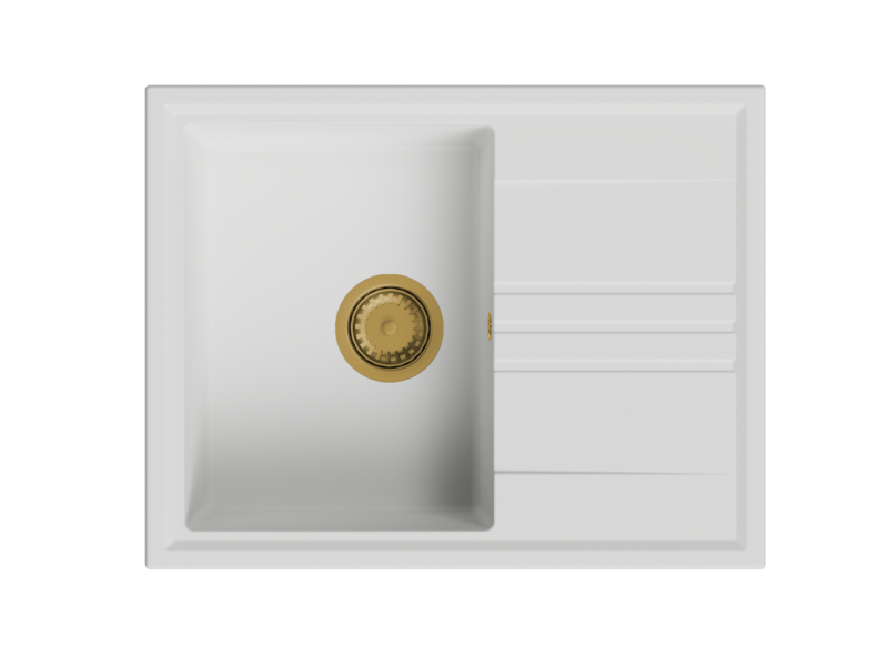 GraniteMy Vesi graniitti yläosa valkoinen pesuallas 64x50cm tippuvalla kääntyvällä kultaisella (harjattu messinki) tulppa 1208967300