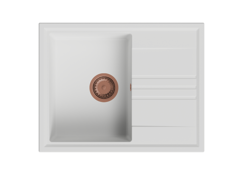 GraniteMy Vesi graniittinen pinta valkoinen pesuallas 64x50cm tippuvalla kääntöpuolella kuparitulpalla 1208967301