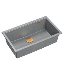 Quadri Newport II suuri ja syvä allas graniittia, pinta- ja upotettava asennus, harmaa allas 76x45 cm kuparitulpalla 1208967314