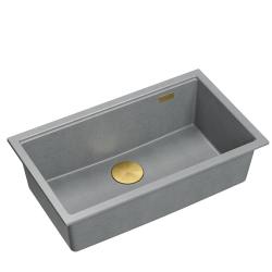 Quadri Newport II suuri ja syvä allas graniittia, pinta-asennus ja alakiinnitys, harmaa allas 76x45cm kultaisella pohjatulpalla 1208967315