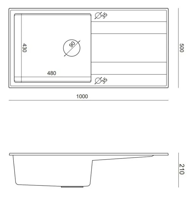 Quadri Luton musta graniittinen päälle asennettava pesuallas valutustasolla, käännettävä 100x50 cm kuparitulppa 1208967316