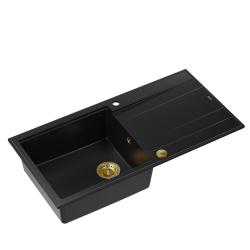 Quadri Luton musta graniittinen päälle asennettava tiskiallas valutustasolla, käännettävä, 100x50 cm, kultainen tulppa 1208967317
