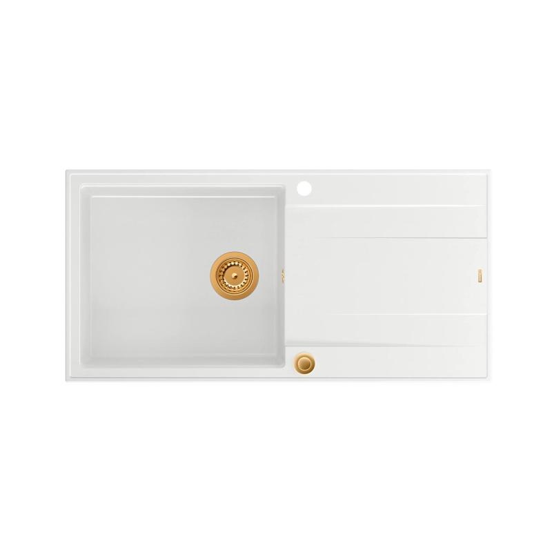 Quadri Luton valkoinen graniitti yläpuolinen tiskiallas valutustasolla, käännettävä, 100x50cm, kuparitulppa 1208967318