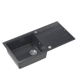 Quadri Luton antraciet granieten opbouw spoelbak met afdruipvlak, omkeerbaar, 100x50 cm, met rvs plug 1208967320