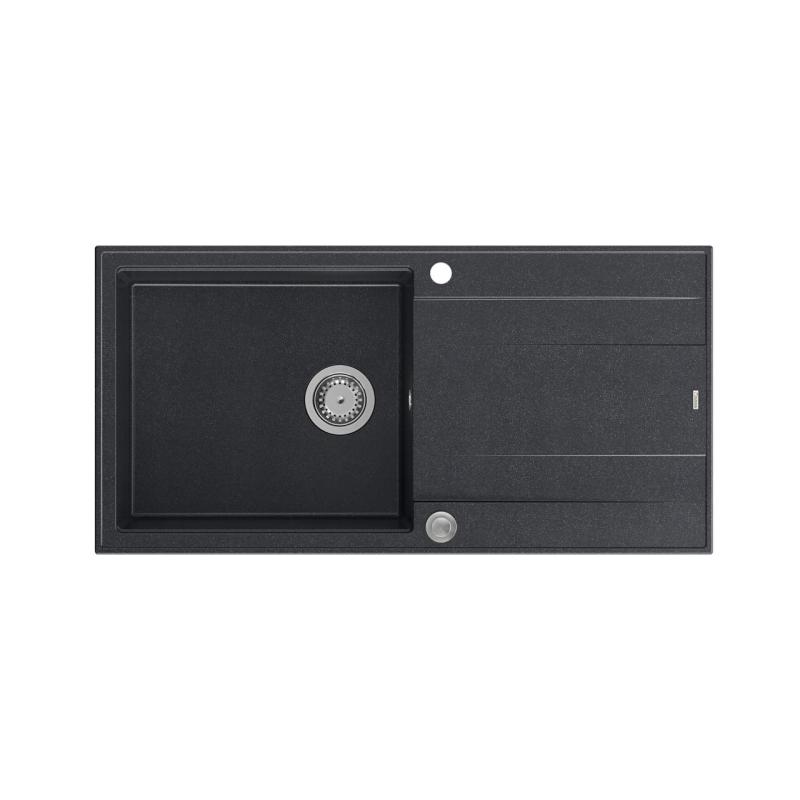 Quadri Luton antraciet granieten opbouw spoelbak met afdruipvlak, omkeerbaar, 100x50 cm, met rvs plug 1208967320