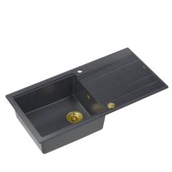 Quadri Luton antrasiitin värinen graniittinen päällimmäinen pesuallas valutustasolla, käännettävä, 100x50 cm, kultainen tulppa 1208967322