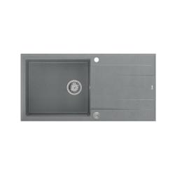Quadri Luton grijze granieten opbouw spoelbak met afdruipvlak omkeerbaar 100x50cm met roestvrijstalen plug 1208967323