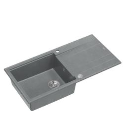 Quadri Luton grijze granieten opbouw spoelbak met afdruipvlak omkeerbaar 100x50cm met roestvrijstalen plug 1208967323