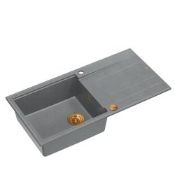 Quadri Luton harmaa graniittinen päällimmäinen pesuallas valutustasolla, käännettävä, 100x50 cm, kuparitulppa 1208967324