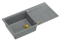 Quadri Luton harmaa graniittinen päälle asennettava pesuallas valutustasolla, käännettävä, 100x50 cm, kultainen tulppa 1208967325