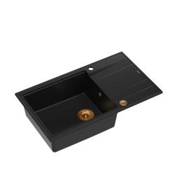 Quadri Luton musta graniitti suuri päälle asennettava pesuallas valutustasolla, käännettävä, 86x50cm, kuparitulppa 1208967326