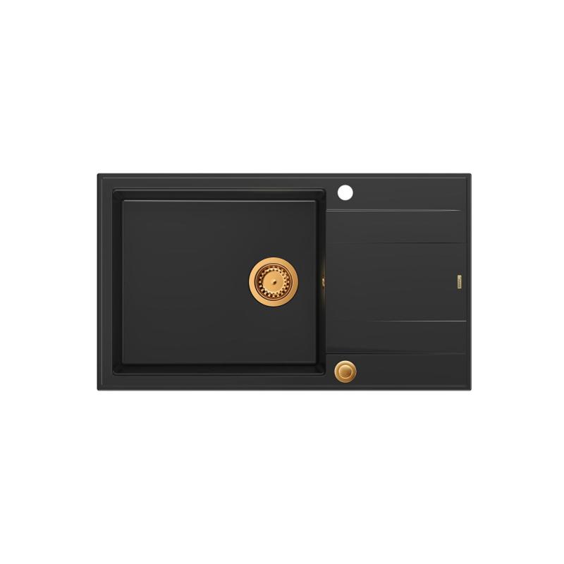 Quadri Luton musta graniitti suuri päälle asennettava pesuallas valutustasolla, käännettävä, 86x50cm, kuparitulppa 1208967326