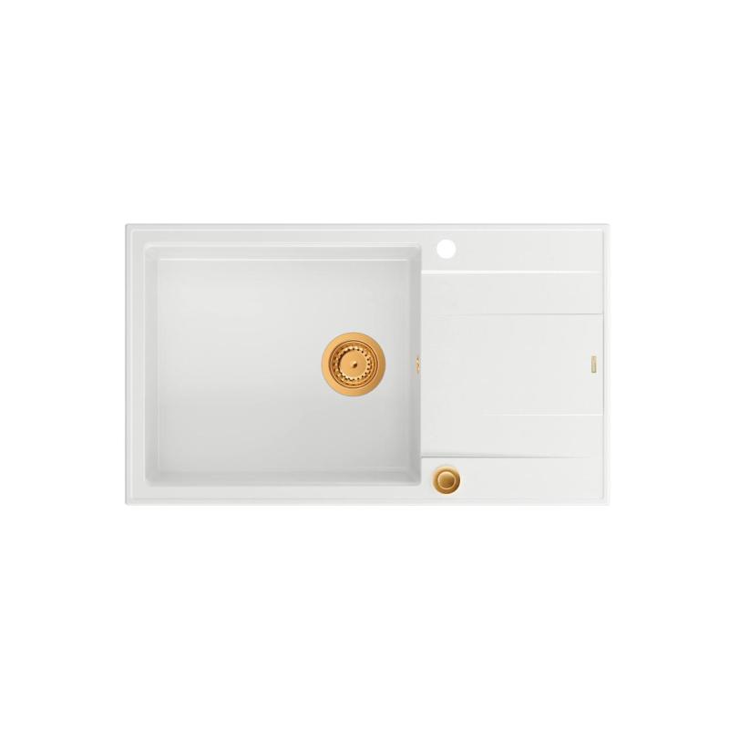 Quadri Luton valkoinen graniittinen suuri päälle asennettava pesuallas valutustasolla, käännettävä, 86x50 cm, kuparitulppa 1208967328