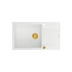 Quadri Luton valkoinen graniittinen suuri päälle asennettava pesuallas, jossa valutustaso, käännettävä 86x50cm, kultainen tulppa 1208967329