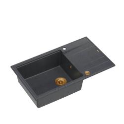 Quadri Luton antrasiitin värinen suuri graniittinen päälle asennettava pesuallas, jossa on valutustaso, käännettävä, 86x50 cm, kuparitulppa 1208967335