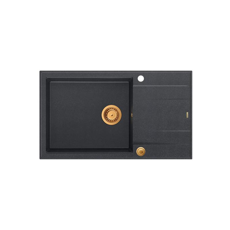 Quadri Luton antrasiitin värinen suuri graniittinen päälle asennettava pesuallas, jossa on valutustaso, käännettävä, 86x50 cm, kuparitulppa 1208967335