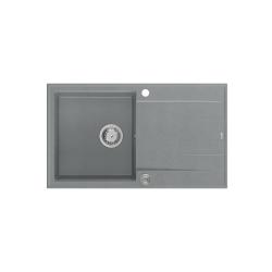 Quadri Luton harmaa graniittinen päälle asennettava tiskiallas valutusalueella, käännettävä 86x50cm, ruostumattomasta teräksestä valmistetulla tulppalla 1208967340