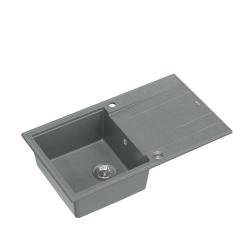 Quadri Luton harmaa graniittinen päälle asennettava tiskiallas valutusalueella, käännettävä 86x50cm, ruostumattomasta teräksestä valmistetulla tulppalla 1208967340