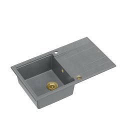 Quadri Luton harmaa graniitti päälle asennettava tiskiallas valutustasolla, käännettävä 86x50 cm kultaisella tulppalla 1208967341