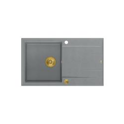 Quadri Luton harmaa graniitti päälle asennettava tiskiallas valutustasolla, käännettävä 86x50 cm kultaisella tulppalla 1208967341